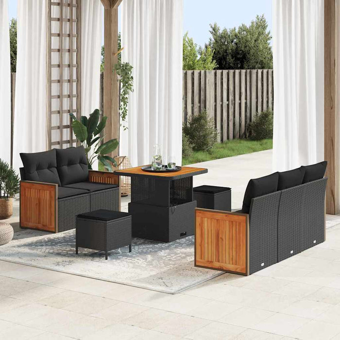 vidaXL Set Divano da Giardino con cuscino 8 pcs Nero 80 x 80 x 71 cm