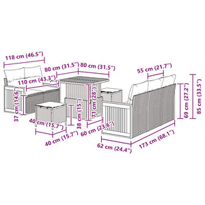 vidaXL Set Divano da Giardino con cuscino 8 pcs Nero 80 x 80 x 71 cm