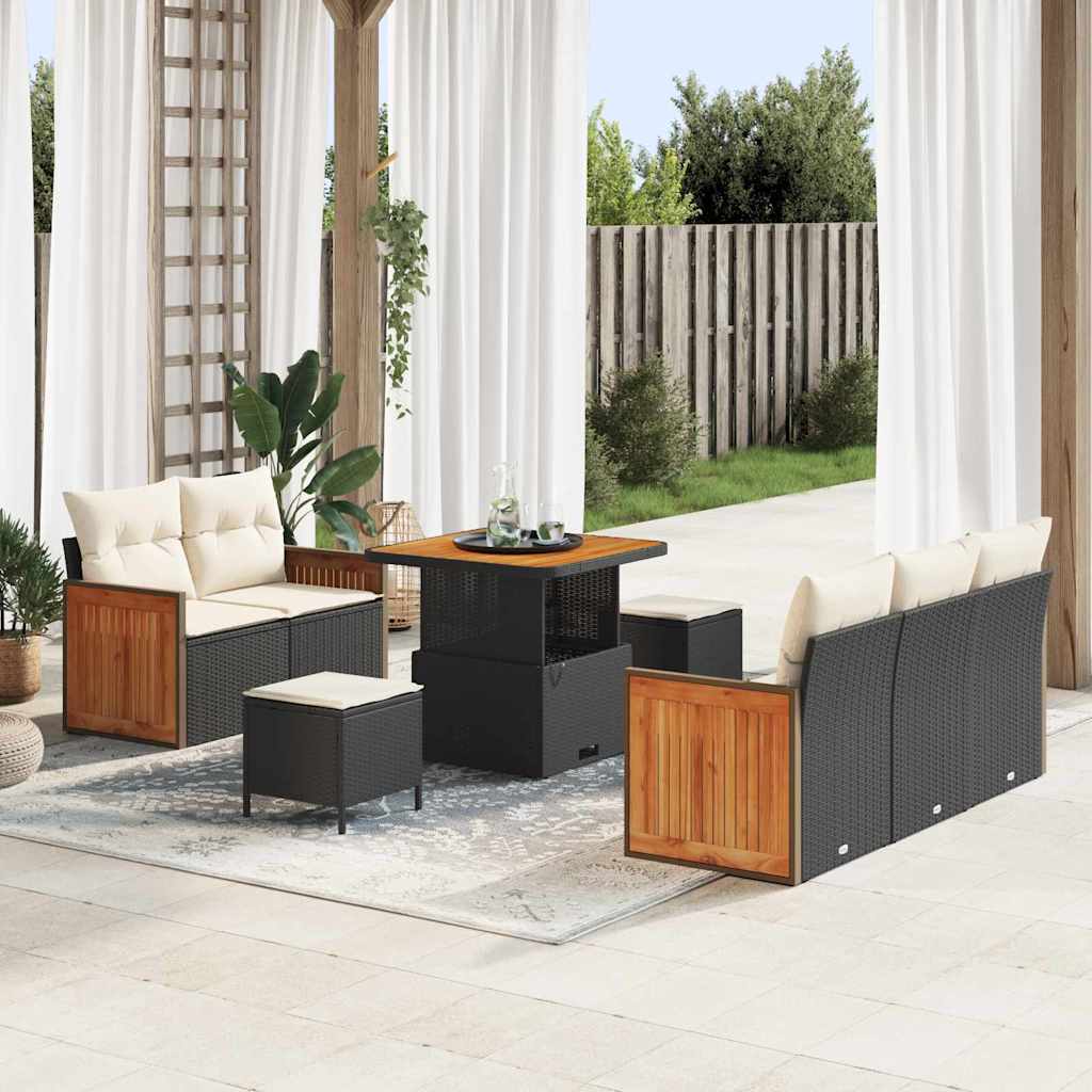 vidaXL Set Divano da Giardino 8 pcs Nero e crema 80 x 80 x 71 cm
