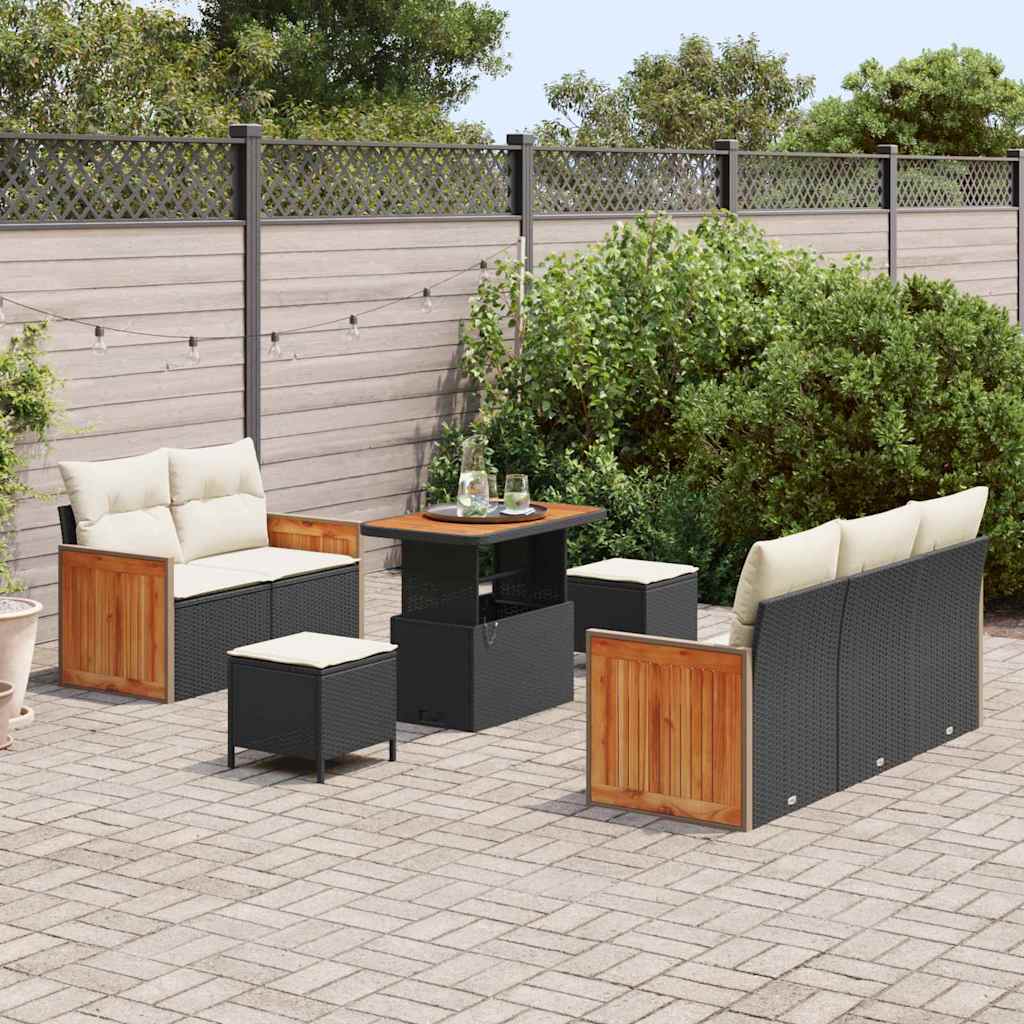 vidaXL Set Divano da Giardino 8 pcs Nero e crema 90 x 55 x 71 cm