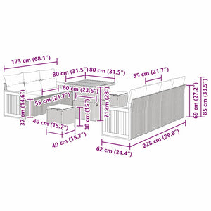 vidaXL Set Divano da Giardino 10 pcs beige e panna 80 x 80 x 71 cm