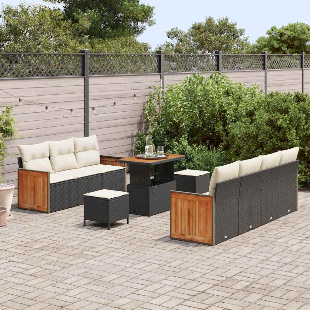 vidaXL Set Divano da Giardino 10 pcs Nero e crema 90 x 55 x 71 cm
