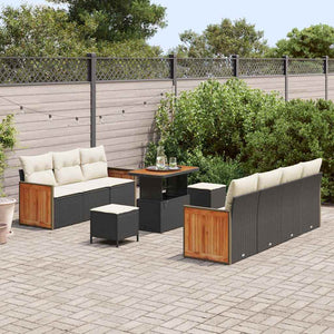 vidaXL Set Divano da Giardino 10 pcs Nero e crema 90 x 55 x 71 cm