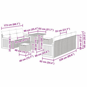 vidaXL Set Divano da Giardino 10 pcs beige e panna 90 x 55 x 71 cm