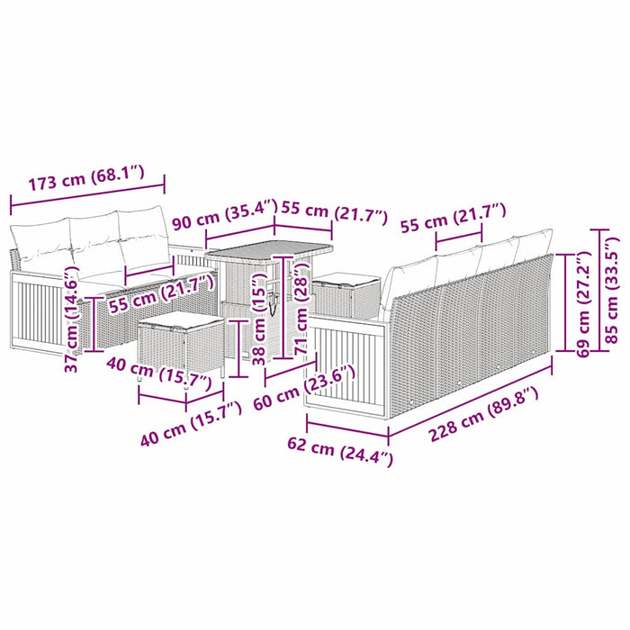 vidaXL Set Divano da Giardino con cuscino 10 pcs beige e grigio chiaro