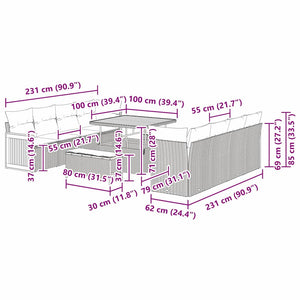 vidaXL Set Divano da Giardino 11 pcs beige e panna 100 x 100 x 71 cm