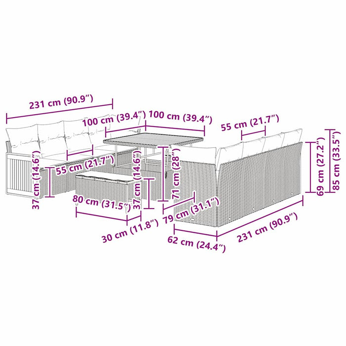 vidaXL Set Divano da Giardino 11 pcs beige e panna 100 x 100 x 71 cm