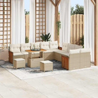 Set di Sofa da Giardino  13 Pezzi con Cuscini Beige Polyrattan Acacia 3363366