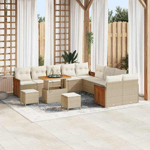 Set di Sofa da Giardino  13 Pezzi con Cuscini Beige Polyrattan Acacia 3363366