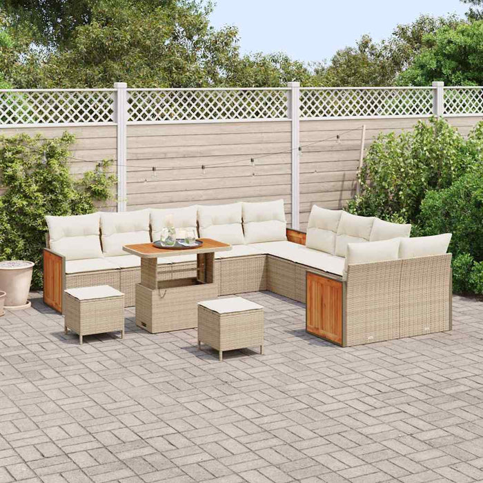 Set di Sofa da Giardino  13 Pezzi con Cuscini Beige Polyrattan Acacia 3363366