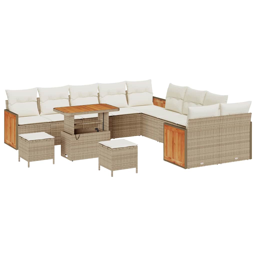 Set di Sofa da Giardino  13 Pezzi con Cuscini Beige Polyrattan Acacia 3363366