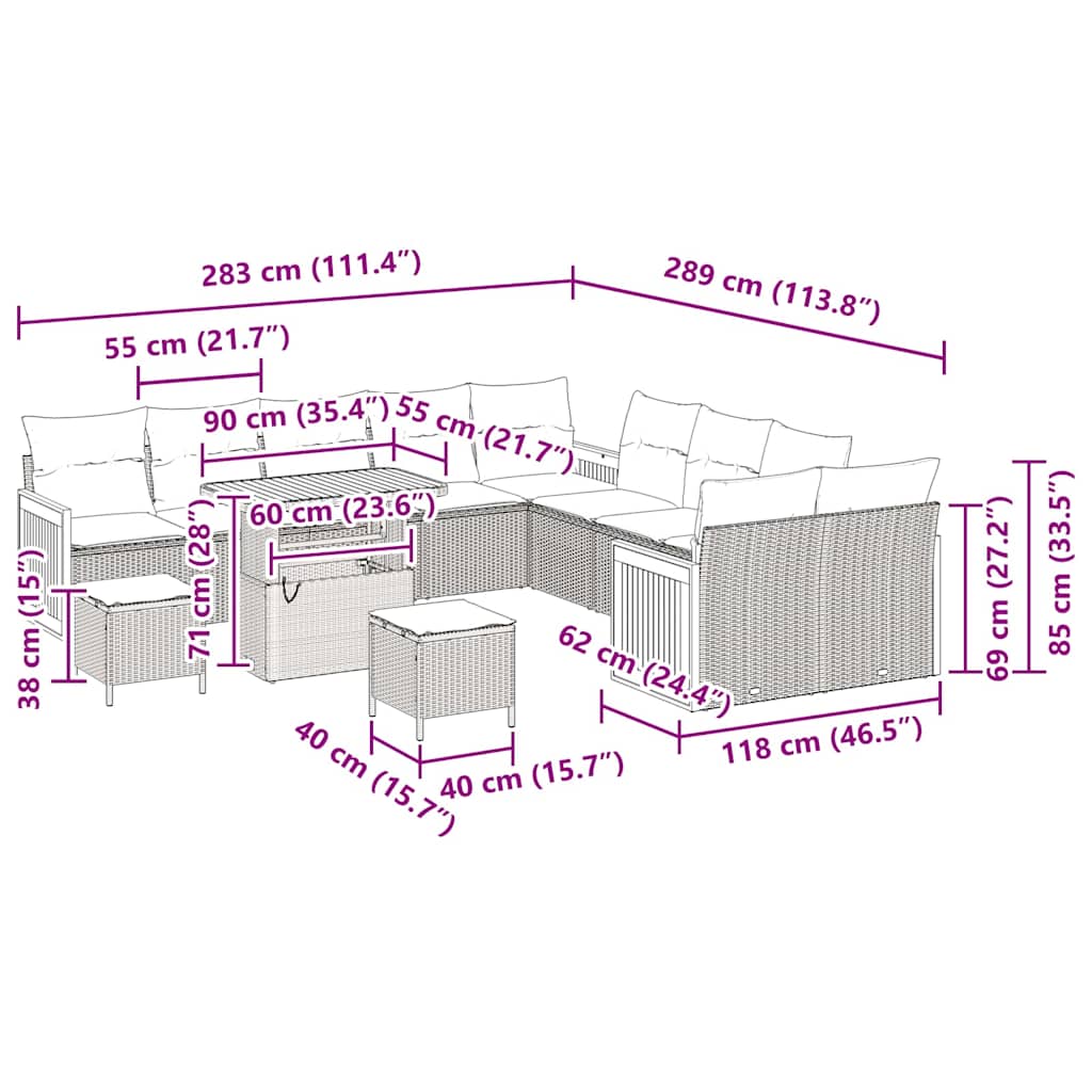 Set di Sofa da Giardino  13 Pezzi con Cuscini Beige Polyrattan Acacia 3363366