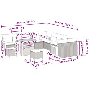 Set di Sofa da Giardino  13 Pezzi con Cuscini Beige Polyrattan Acacia 3363366