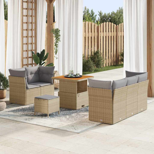 Set di divani da giardino  in 8 pezzi con cuscini beige polyrattan acacia 3363377