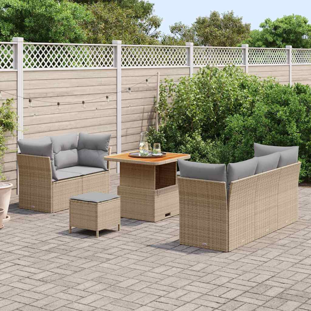 Set di divani da giardino  in 8 pezzi con cuscini beige polyrattan acacia 3363377