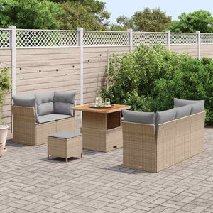 Set di divani da giardino  in 8 pezzi con cuscini beige polyrattan acacia 3363377