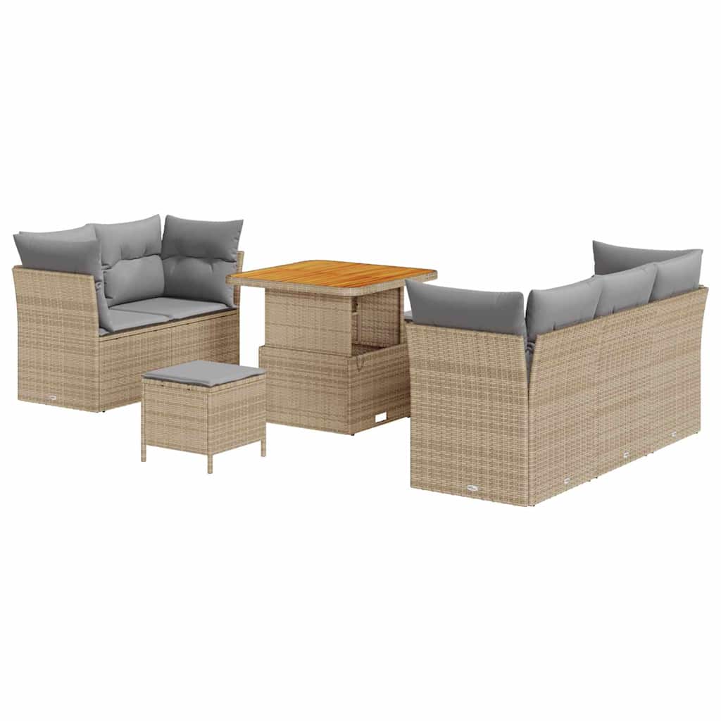 Set di divani da giardino  in 8 pezzi con cuscini beige polyrattan acacia 3363377