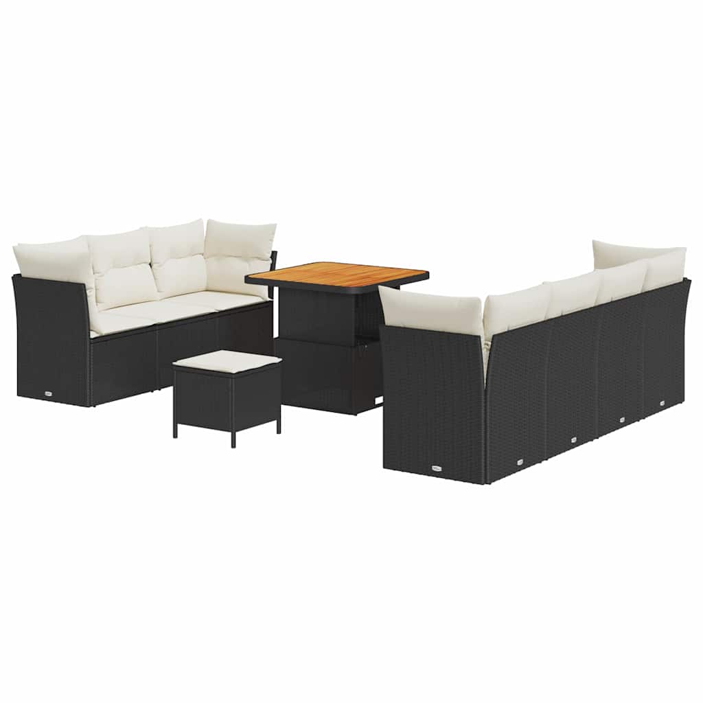 Set di sofà da giardino da 10 pezzi con cuscini in polyrattan nero e acacia 3363395