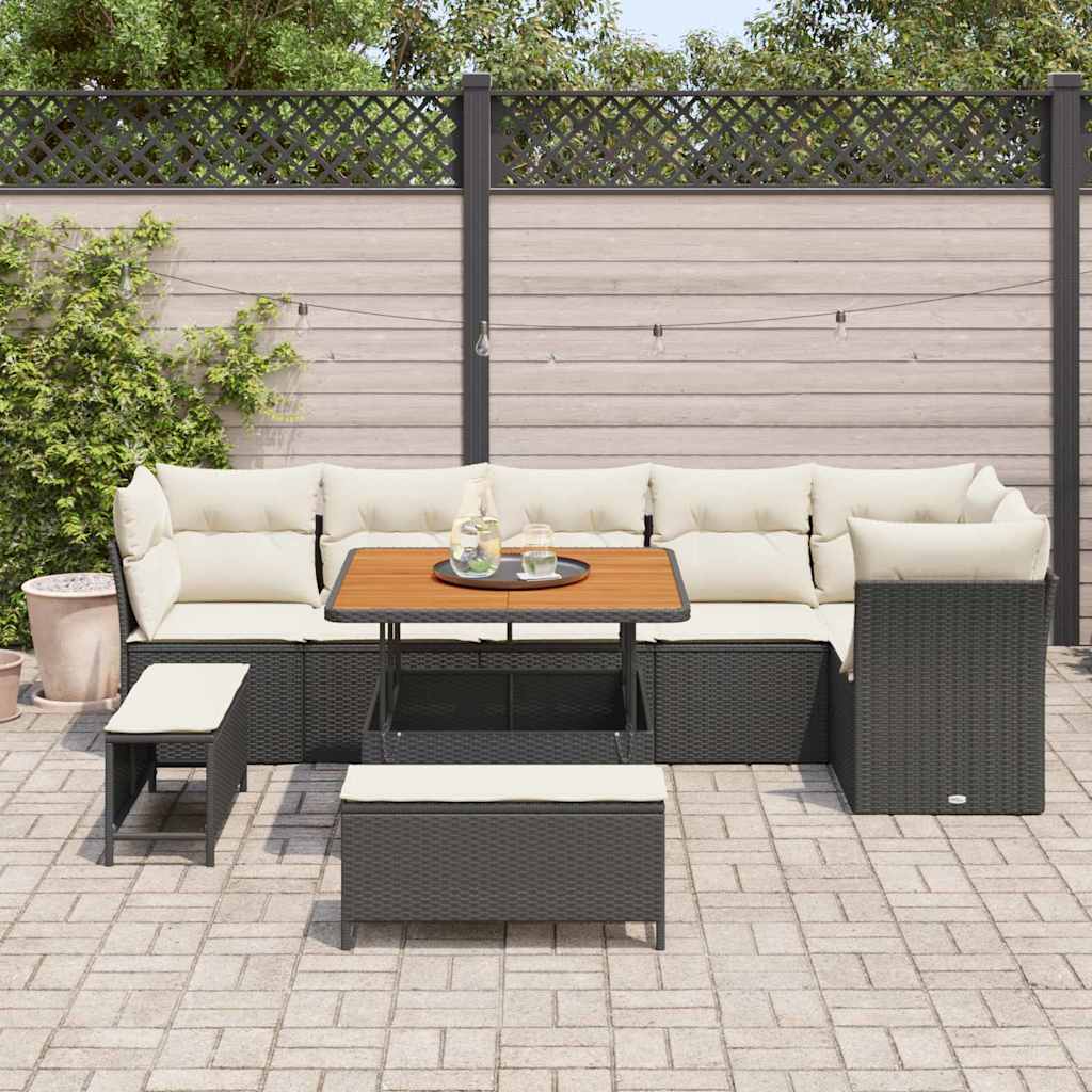 Set Divano da Giardino  da 9 Pezzi con Cuscini Neri in Polyrattan 3363445