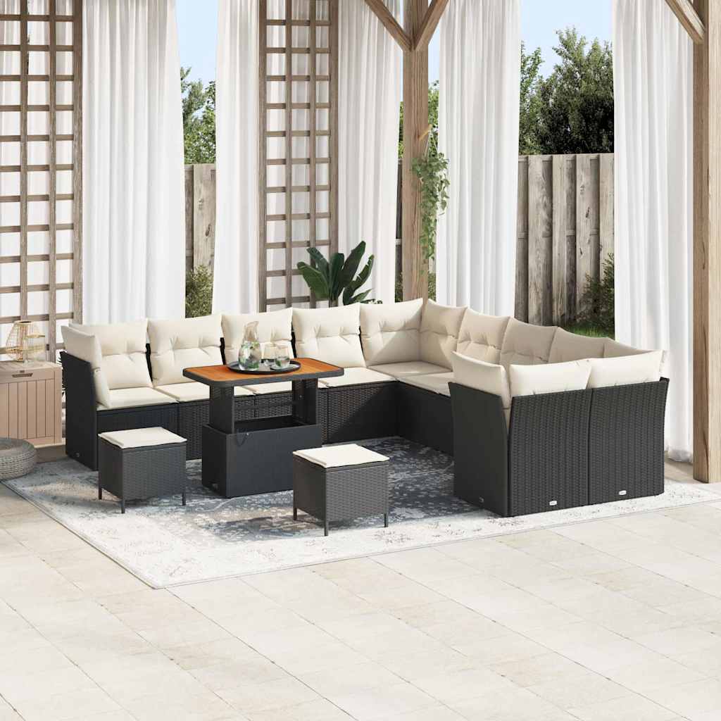 Set di Sofà da Giardino da 13 Pezzi con Cuscini Nero Rattan Polimerico Acacia 3363495
