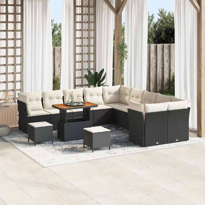 Set di Sofà da Giardino da 13 Pezzi con Cuscini Nero Rattan Polimerico Acacia 3363495