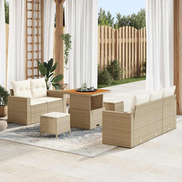 Set Divano da Giardino 8 Pezzi con Cuscini Rattan Beige Acacia 3363506