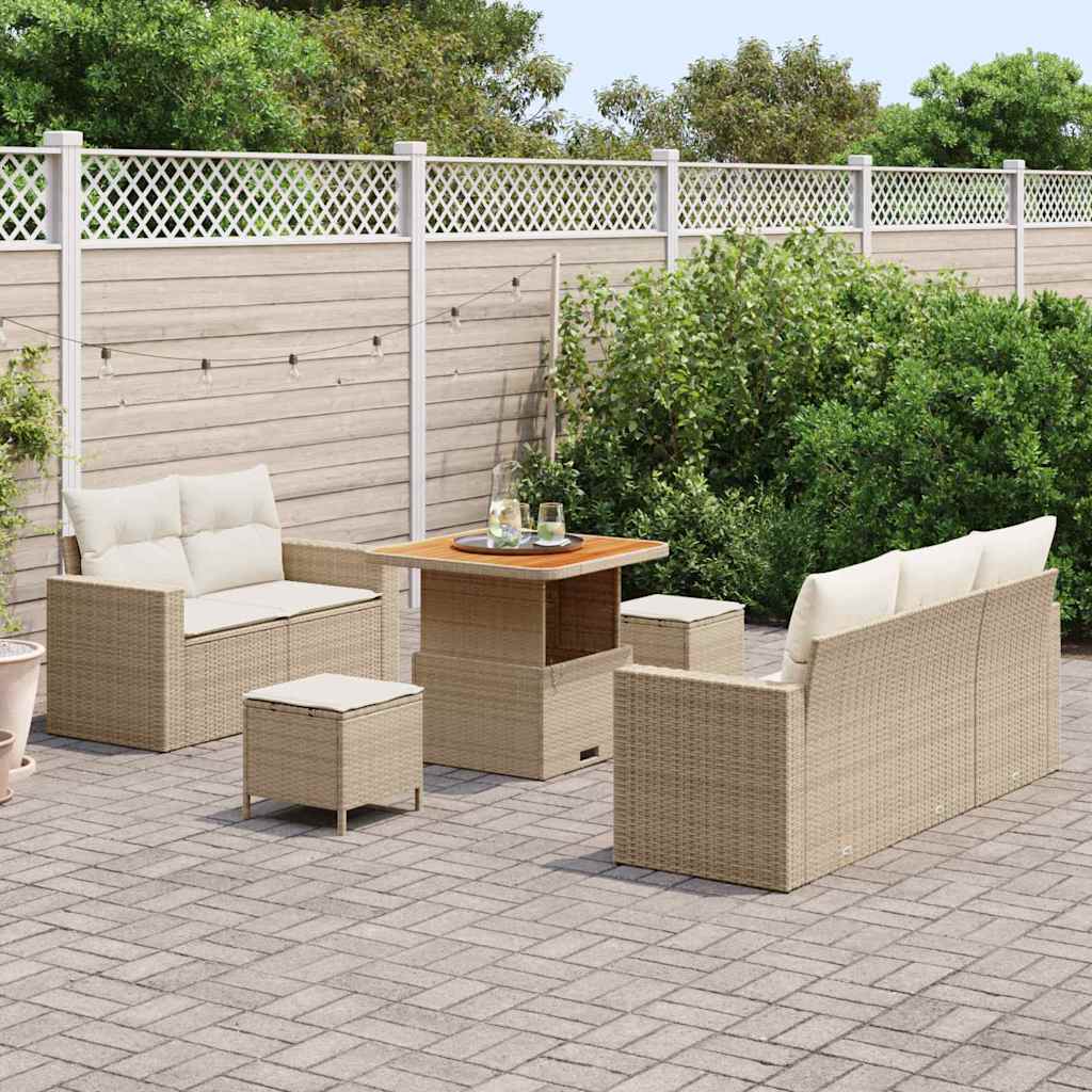 Set Divano da Giardino 8 Pezzi con Cuscini Rattan Beige Acacia 3363506