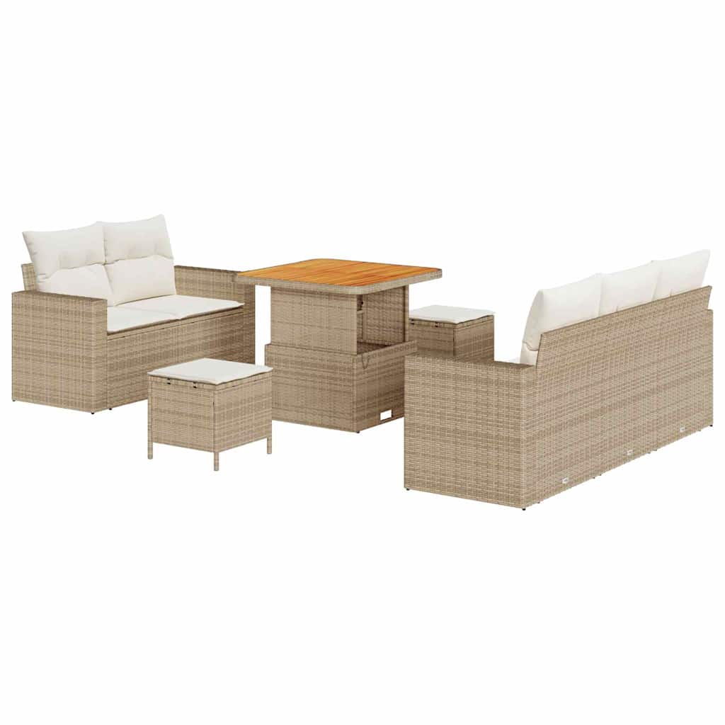 Set Divano da Giardino 8 Pezzi con Cuscini Rattan Beige Acacia 3363506