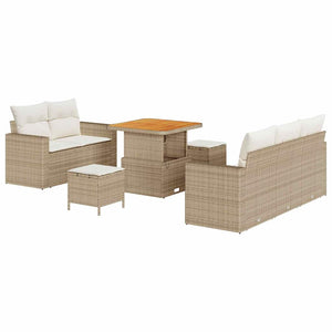 Set Divano da Giardino 8 Pezzi con Cuscini Rattan Beige Acacia 3363506