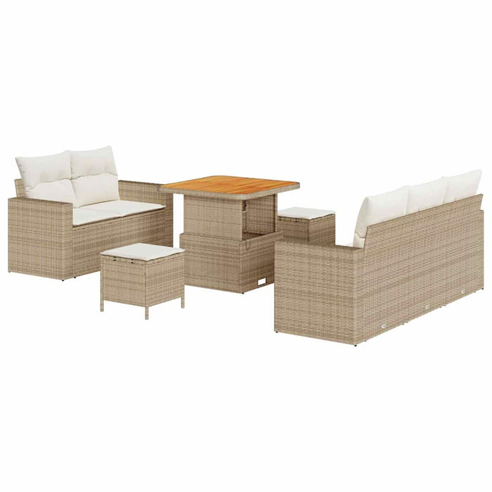 Set Divano da Giardino 8 Pezzi con Cuscini Rattan Beige Acacia 3363506