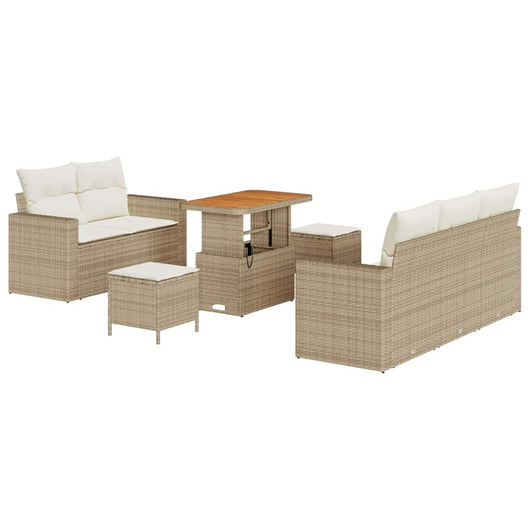 Set di Divano da Giardino 8 Pezzi con Cuscini Beige Rattan Polietilene Acacia 3363511