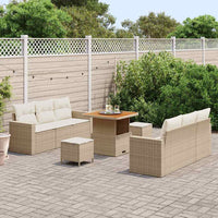 Set Divano da Giardino 9 Pezzi con Cuscini Beige Polyrattan Acacia 3363516