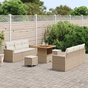 Set Divano da Giardino 9 Pezzi con Cuscini Beige Polyrattan Acacia 3363516