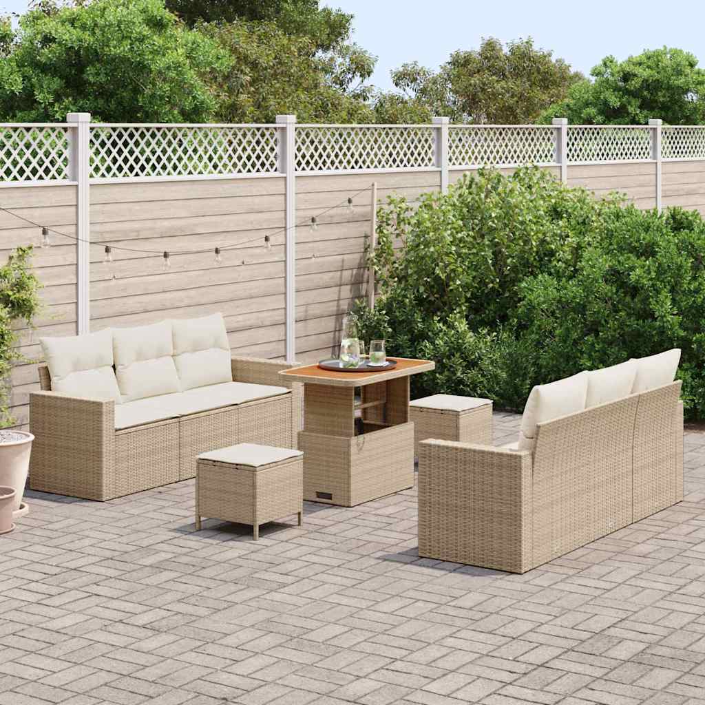 Set Divano Giardino 9 Pezzi con Cuscini Beige Polyrattan Acacia 3363521