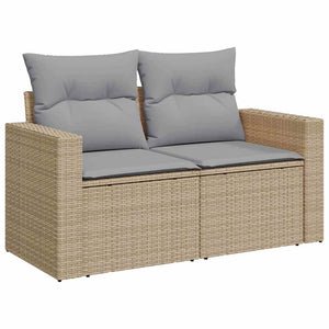 Set di Sofà da Giardino  9 Pezzi con Cuscini Beige Polirattan Acacia 3363522