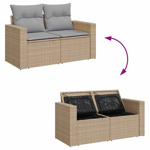Set di Sofà da Giardino  9 Pezzi con Cuscini Beige Polirattan Acacia 3363522