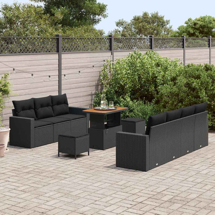 vidaXL Set Divano da Giardino con cuscino 10 pcs Nero 90 x 55 x 71 cm
