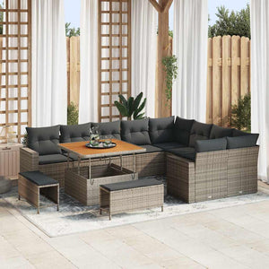 Set di Divani da Giardino da 12 Pezzi con Cuscini Grigi in Poly Rattan e Acacia 3363598