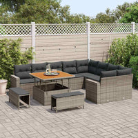 Set di Divani da Giardino da 12 Pezzi con Cuscini Grigi in Poly Rattan e Acacia 3363598