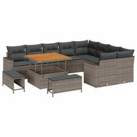 Set di Divani da Giardino da 12 Pezzi con Cuscini Grigi in Poly Rattan e Acacia 3363598