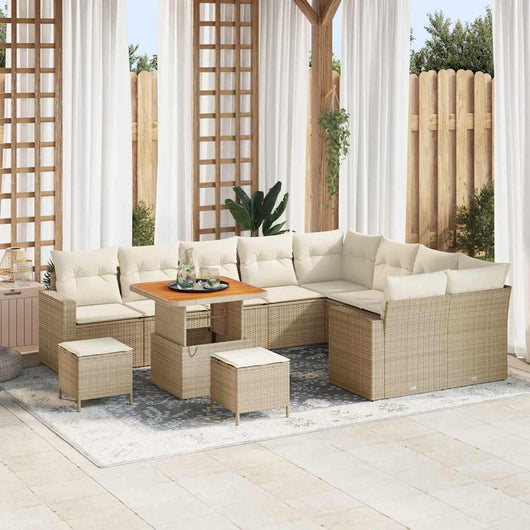 Set di 12 Pezzi di Divano da Giardino con Cuscini Beige Rattan Polipropilene Acacia 3363601