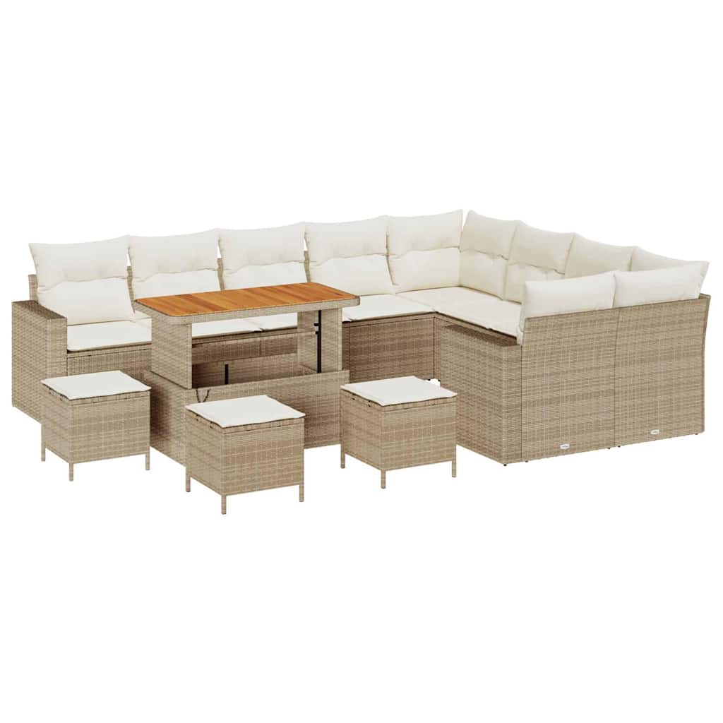 Set Divano da Giardino  13 Pezzi con Cuscini Beige Rattan Poly Acacia 3363611