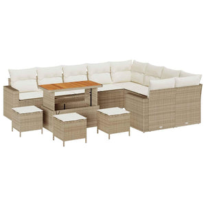 Set Divano da Giardino  13 Pezzi con Cuscini Beige Rattan Poly Acacia 3363611