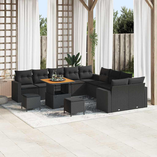 vidaXL Set Divano da Giardino con cuscino 13 pcs Nero 80 x 80 x 71 cm
