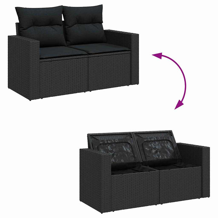 vidaXL Set Divano da Giardino con cuscino 13 pcs Nero 80 x 80 x 71 cm