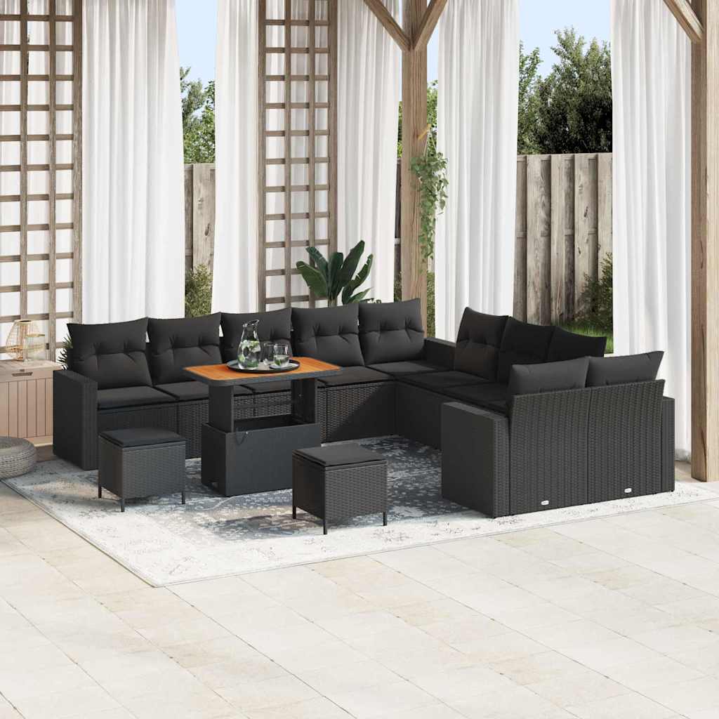 vidaXL Set Divano da Giardino con cuscino 13 pcs Nero 90 x 55 x 71 cm