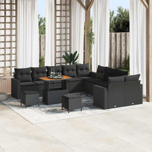 vidaXL Set Divano da Giardino con cuscino 13 pcs Nero 90 x 55 x 71 cm