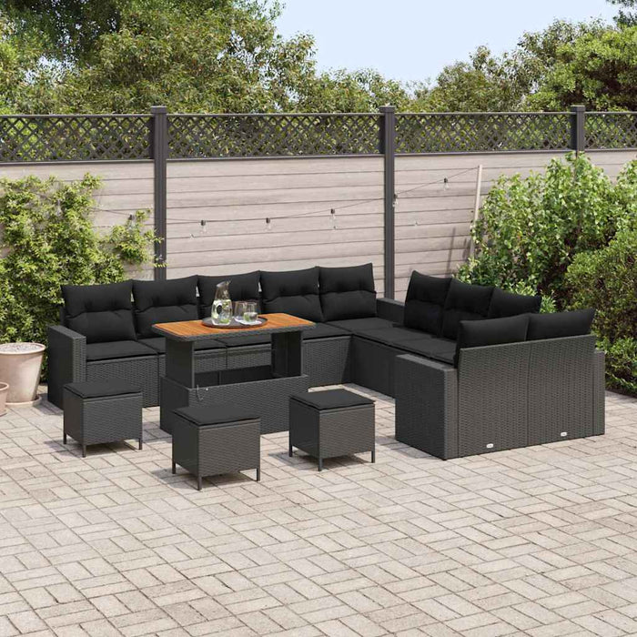 vidaXL Set Divano da Giardino con cuscino 14 pcs Nero 110 x 55 x 71 cm