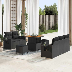 vidaXL Set Divano da Giardino con cuscino 8 pcs Nero 80 x 80 x 71 cm