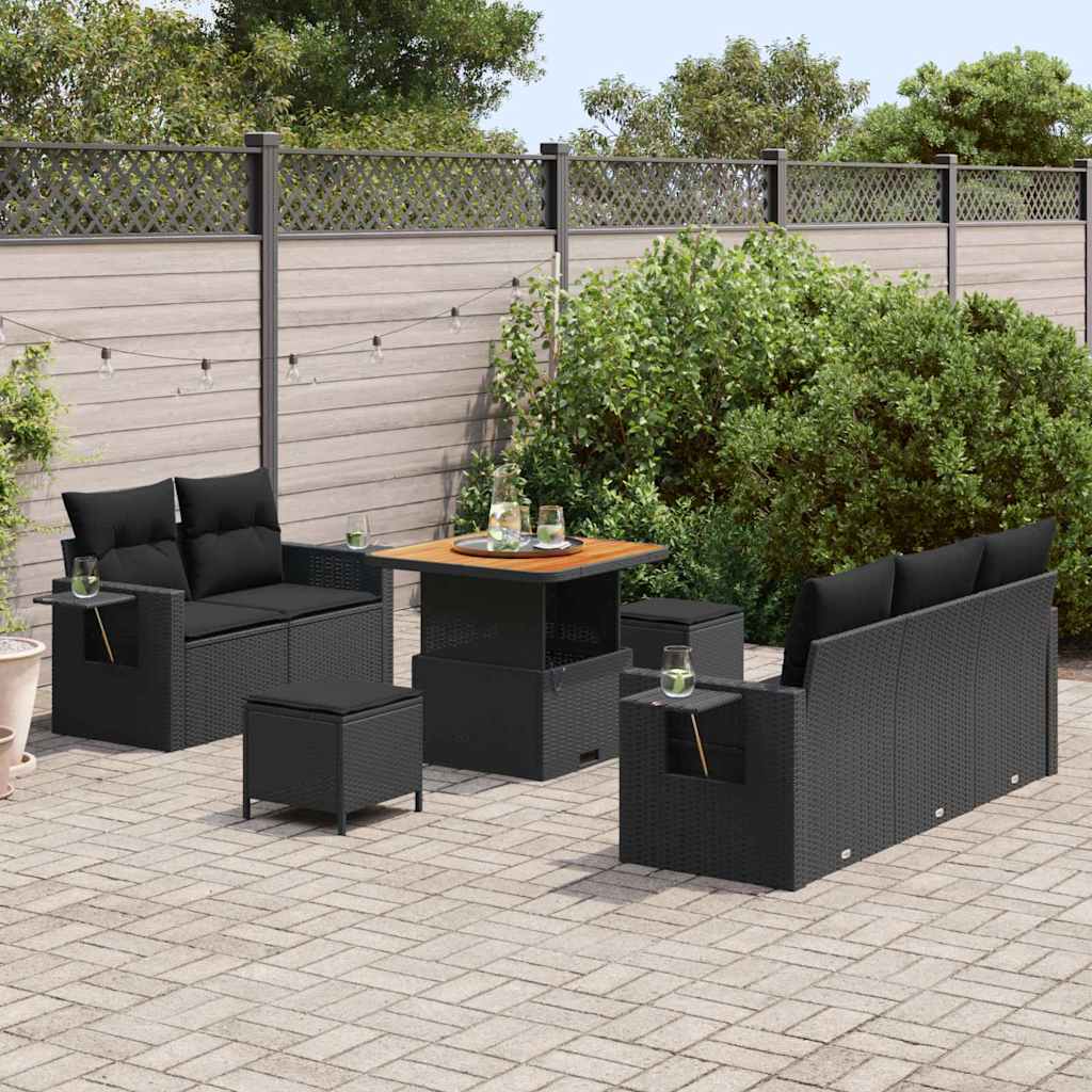 vidaXL Set Divano da Giardino con cuscino 8 pcs Nero 80 x 80 x 71 cm